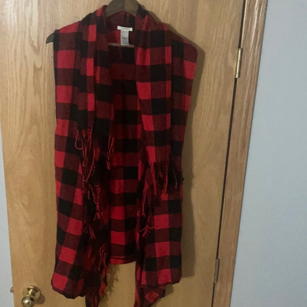 Buffalo Plaid Fringe Vest